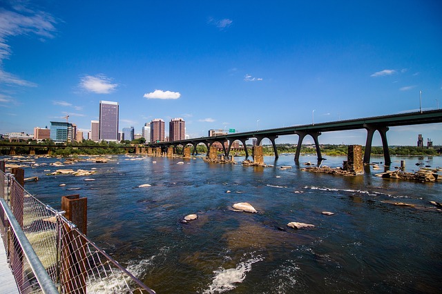 A view of the James River and Richmond, Virginia cityscape